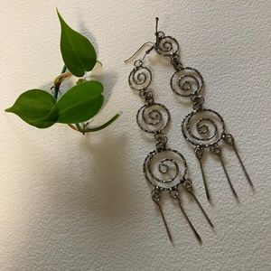 Vintage Lightweight Extra Long Silver Earrings